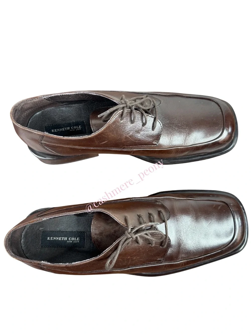 Kenneth Cole Mens Brown Leather Lace-Up Square-Toe Oxfords Dress Shoes Size 13